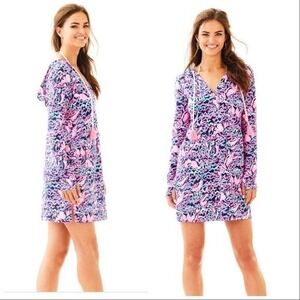 Lilly Pulitzer Rylie Cover Up Dress Lobstah Roll Resort Navy Pop Up Hooded XXS